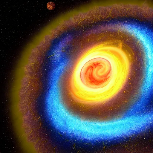 Image similar to gravitational galactic maelstrom, blue fire, vray, highly detailed