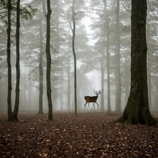 Image similar to a forest inside a negative space in the shape of a deer