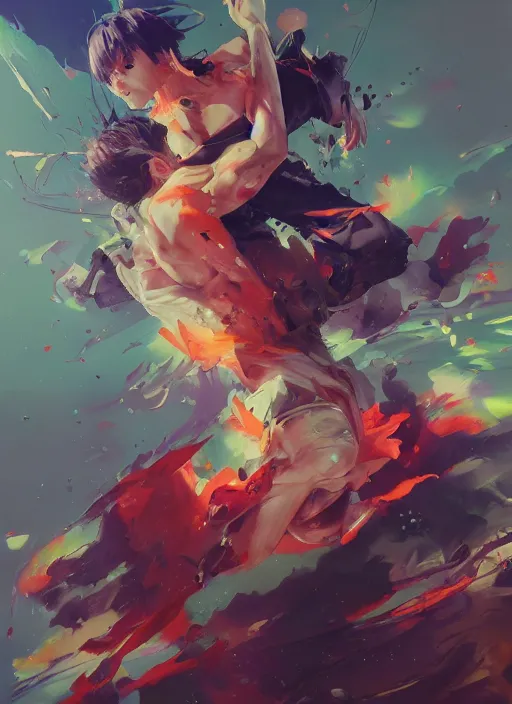 Image similar to semi reallistic gouache gesture painting, by yoshitaka amano, by ruan jia, by conrad roset, by dofus online artists, detailed anime 3 d render of an watermelon exploding in hundred of pieces, portrait, cgsociety, artstation, rococo mechanical, digital reality, sf 5 ink style, dieselpunk atmosphere, gesture drawn