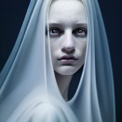 Image similar to portrait of a beautiful ghostly haunting female, depth of field, zeiss lens, detailed, symmetrical, centered, fashion photoshoot, by annie leibovitz and steve mccurry, david lazar, jimmy nelsson, breathtaking, 8 k resolution, extremely detailed, beautiful, establishing shot, artistic, hyperrealistic, beautiful face, octane render