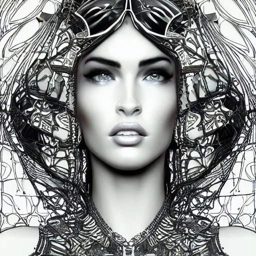 Prompt: the portrait of an absurdly elegant, sophisticated, fashionable ottomanpunk robotess idol, an ultrafine illustration of young african megan fox mix by kim jisu, intricate linework, neon wiring, fashion, porcelain skin, unreal engine 5 highly rendered, global illumination, radiant light, detailed and intricate environment, by rutkowski, artgerm, marvel comics