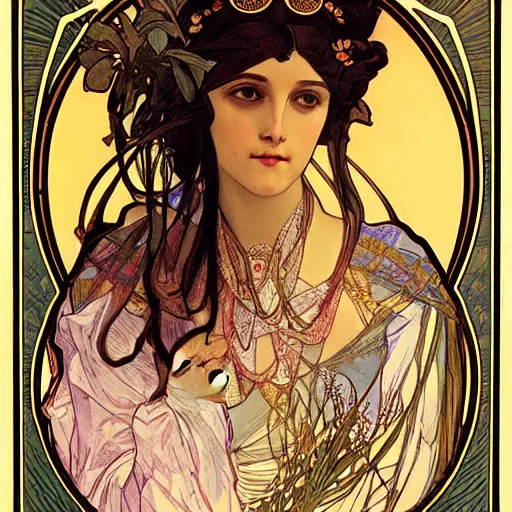 Image similar to empress, painted by alphonse mucha