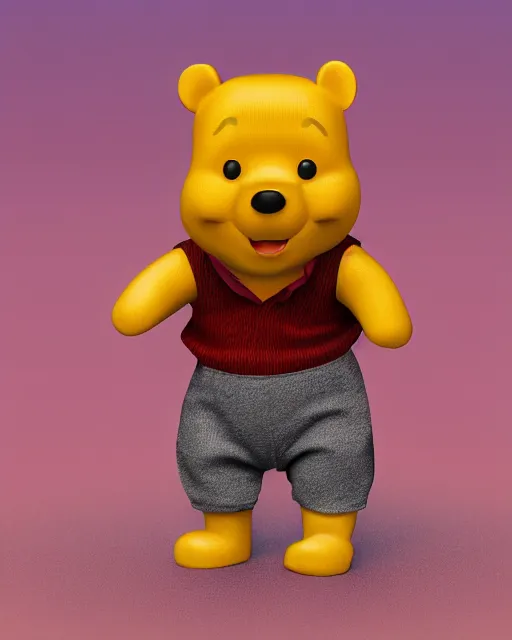 Image similar to full body 3d render of winnie-the-pooh dressed in a suit as a funko pop, studio lighting, white background, blender, trending on artstation, 8k, highly detailed