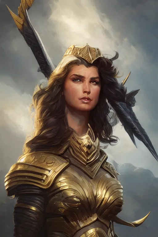 Image similar to amazon valkyrie athena, d & d, fantasy, portrait, highly detailed, headshot, digital painting, trending on artstation, concept art, sharp focus, illustration, art by artgerm and greg rutkowski and magali villeneuve