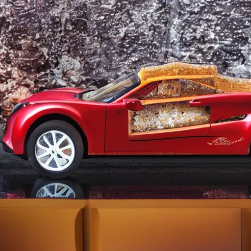 Prompt: photo of a car made of swiss cheese, 8 k high definition, insanely detailed, intricate