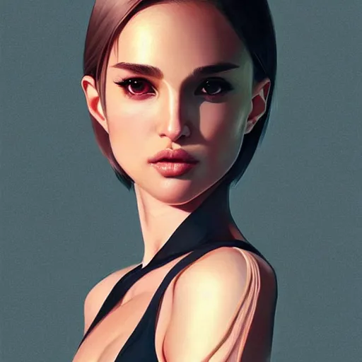 Image similar to a beautiful japanese natalie portman instagram model in crop top, by guweiz and wlop and ilya kuvshinov and artgerm, symmetrical eyes, aesthetic, gorgeous, stunning, alluring, attractive, artstation, deviantart, pinterest, digital art