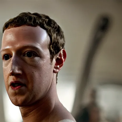 Image similar to a film still of mark Zuckerberg in the movie 300, high quality