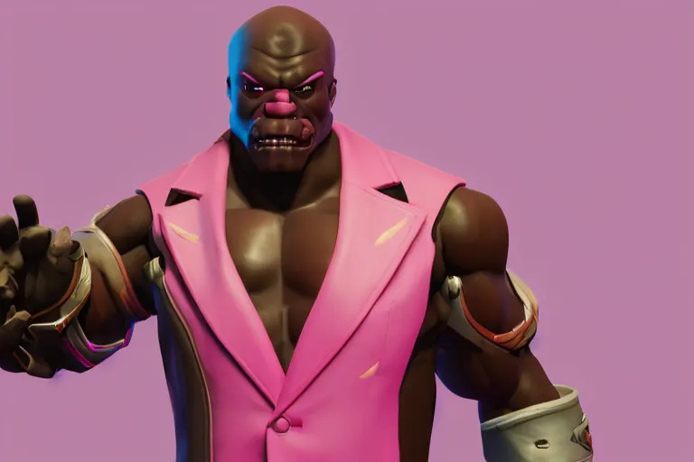 Image similar to doomfist, pink blazer, overwatch game, digital art, high detailed, unreal engine, artstation, 3 d render