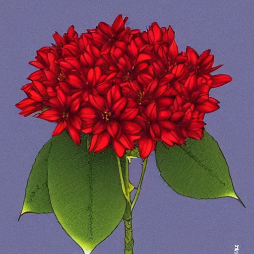 Prompt: beautiful red flower that stands out from the cluster of flowers, illustration, by akihito yoshida
