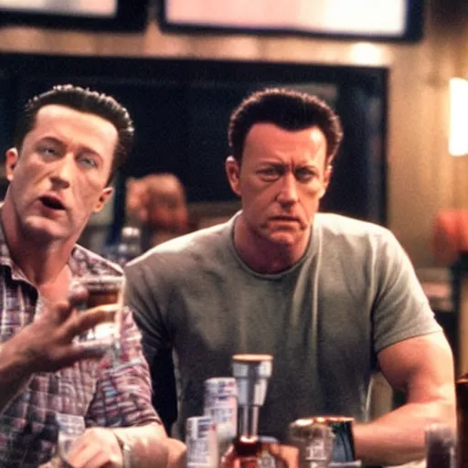 Prompt: T800 and T1000 drinking beer together