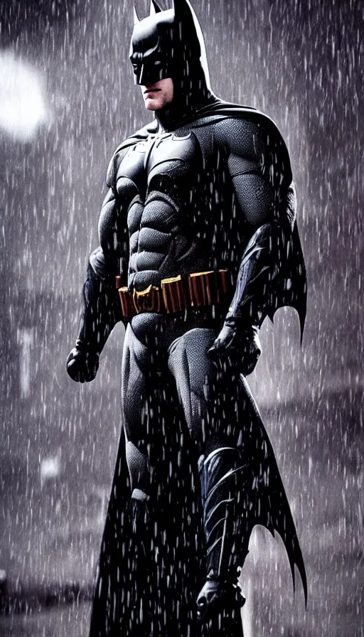 Prompt: ''batman in the rain, cinematic shot, beautiful night, photorealistic, concept art, high quality, 8 k''