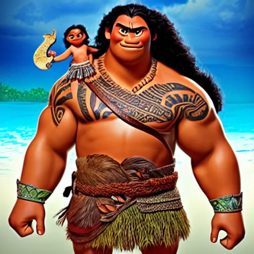 Image similar to moana fighting with zeus in the style of god of war