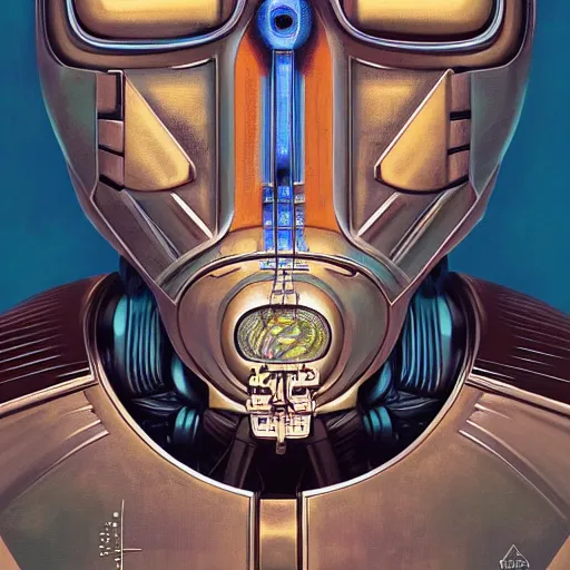 Image similar to Portrait of the robot from the movie Metropolis, art deco design, by Mandy Jurgens and Warhol, Ernst Haeckel, James Jean, artstation