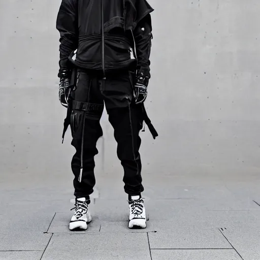 Prompt: techwear fashion in the streets, acronym, guerilla group, fashion study, photoshoot