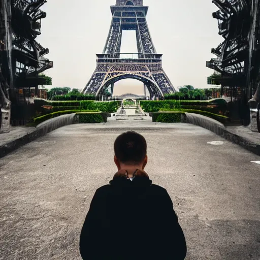 Image similar to high quality portrait of a monkey in front of eiffel tower, studio photograph, photograph, realistic photo, 8k photo, 4k photo, stock photo, high resolution, cinematic shot, high detail