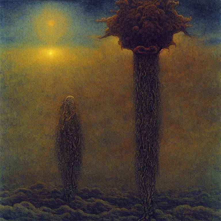 Image similar to lovecraftian sky, detailed, by beksinski, jean jean delville