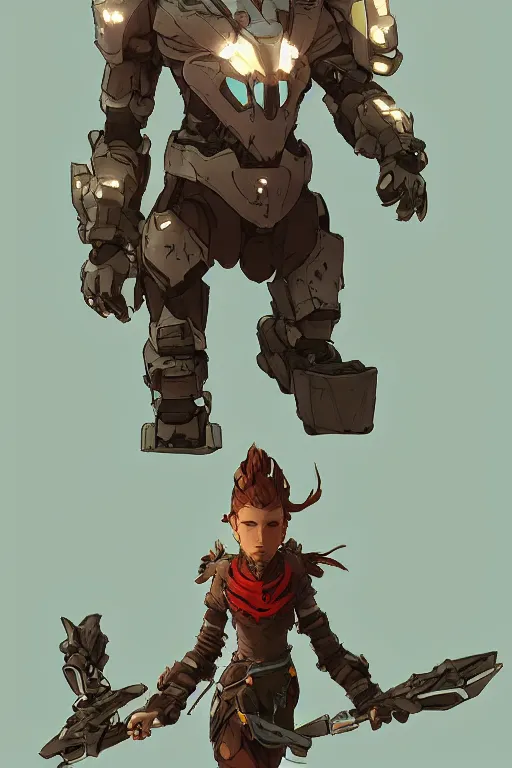 Image similar to combination suit armor aloy horizon forbidden west horizon zero dawn robot ninja mask helmet backpack tribal, art gta 5 comics, official fanart behance hd artstation by jesper ejsing, by rhads, makoto shinkai and lois van baarle, ilya kuvshinov, ossdraws radiating a glowing aura cgi rtx 2 0 2 2