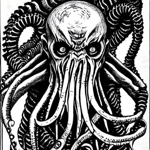 Image similar to a scary drawing of cthulhu by junji ito, horror, madness