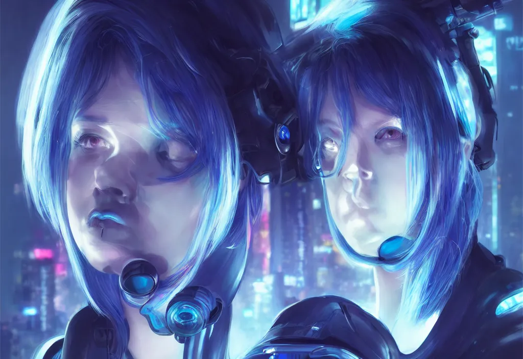 Image similar to portrait grey blue hair of futuristic police girl, black color uniform, at cyberpunk reflected tokyo night, ssci - fi and neon light, fantasy, intricate and beautiful, highly detailed, digital painting, artstation, concept art, smooth and sharp focus, illustration, art by tian zi and wlop and alphonse mucha