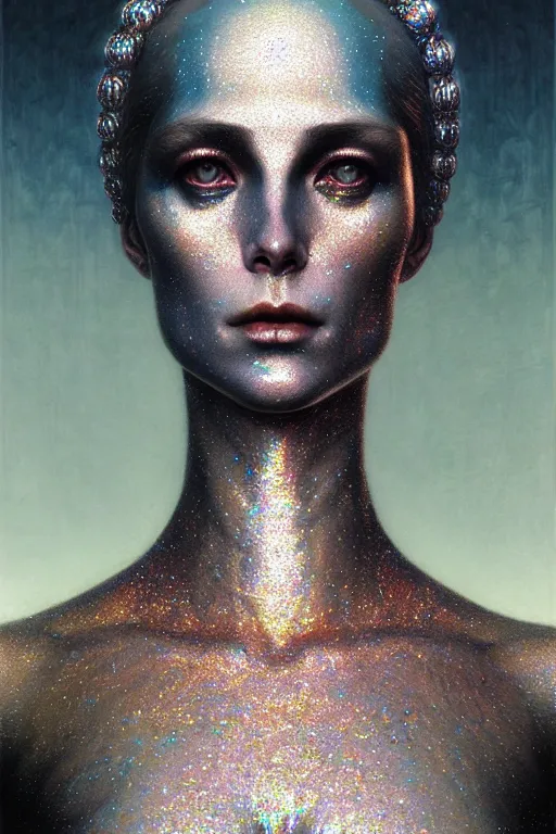 Prompt: pearlescent gorgeous lilith the mother of all monsters, covered in iridescent glitter, raining ash, fine art masterpiece, highly detailed dino valls wayne barlowe machiej kuciara, dramatic lighting, long shot, low angle, uhd 8 k, sharp focus