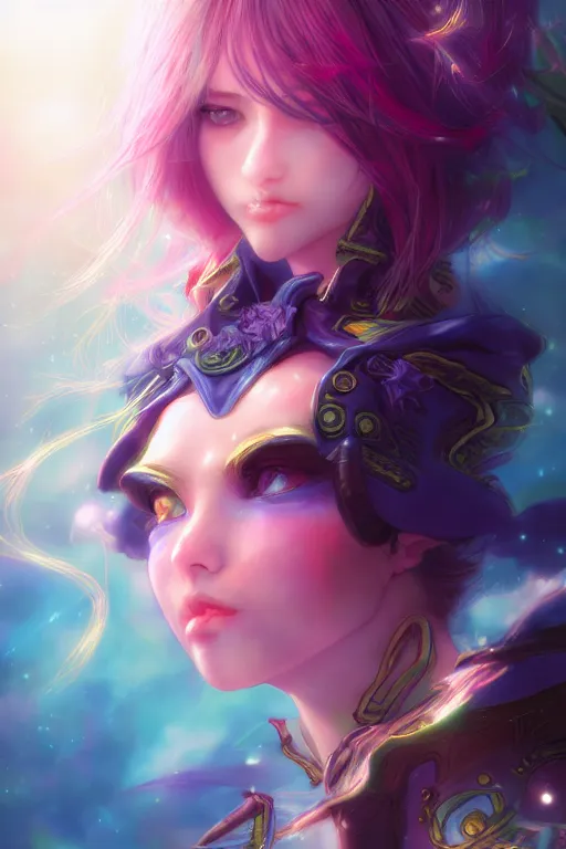 Image similar to portrait of cute girl, beautiful, fantasy, colorful, cinematic lighting, artstation, trending, highly detailed, focus, smooth, by hirohiko araki and yoshitaka amano