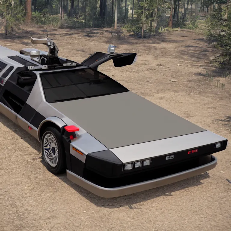 Prompt: blueprint of a single sleek concept delorean, by red dead redemption 2, by greg rutowski
