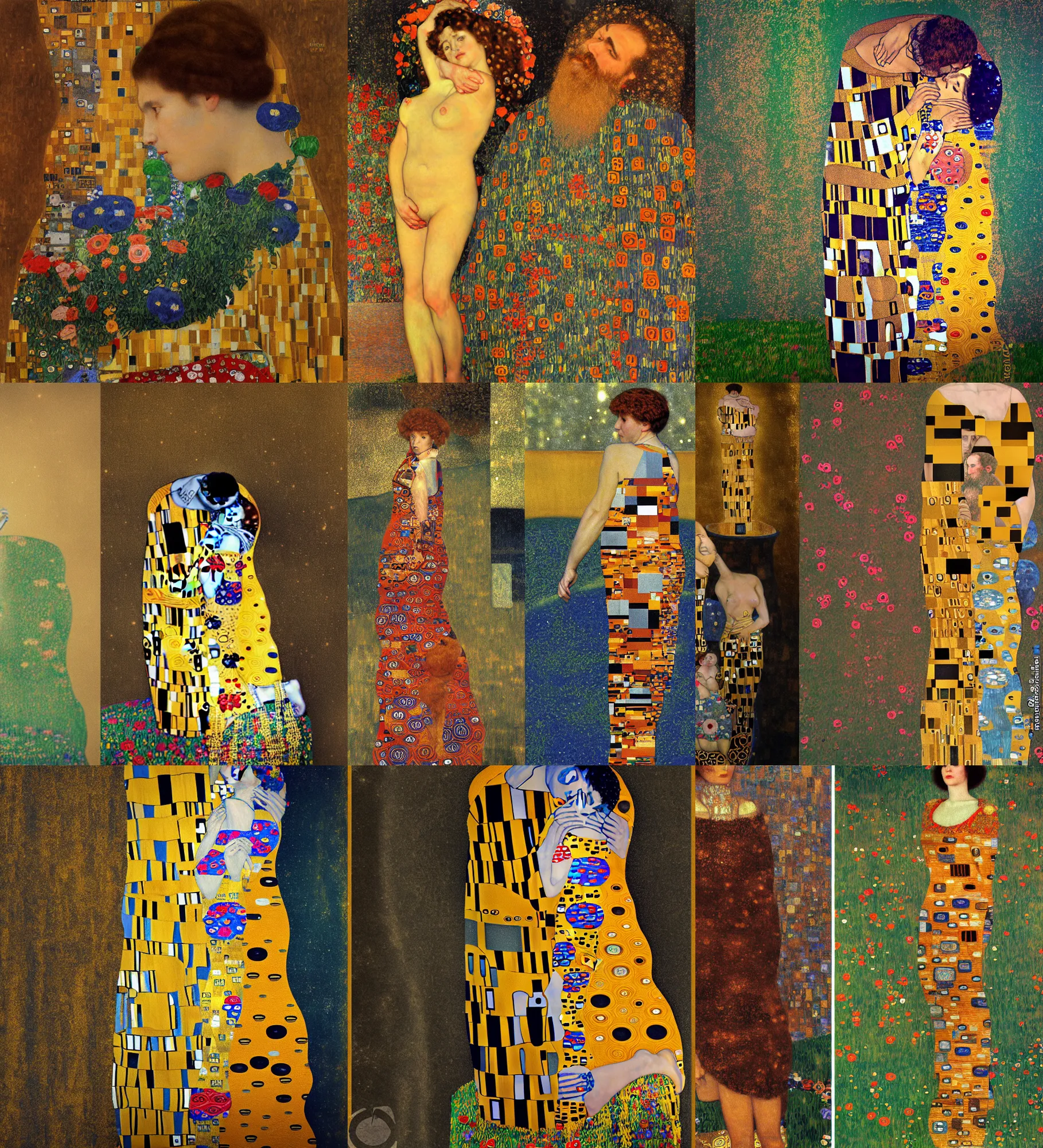 Prompt: mixed paintings of gustav klimt and ivan shishkin in 3d, blender render, retro movie poster