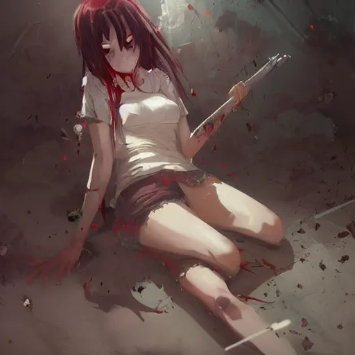 Image similar to anime girl been eaten by a zombie by greg rutkowski