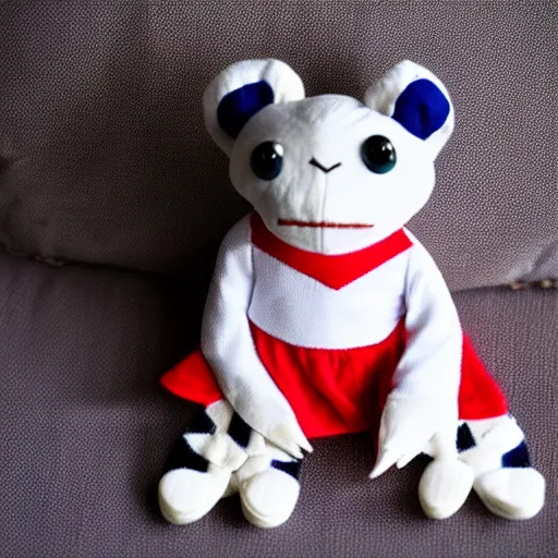 Image similar to stuffed animal frog wearing a sailor suit, cute, photography,