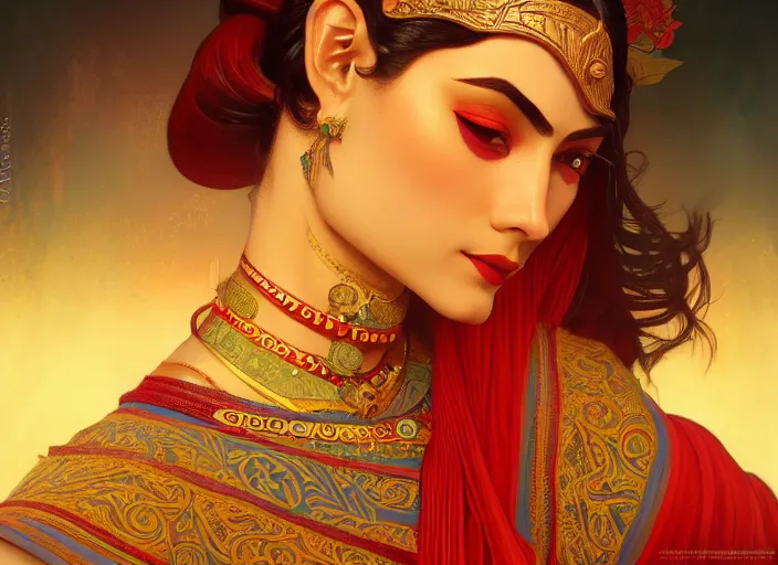 Image similar to photography of jamini roy, female deep focus, d & d, fantasy, intricate, elegant, highly detailed, digital painting, artstation, concept art, matte, sharp focus, illustration, hearthstone, art by artgerm and greg rutkowski and alphonse mucha