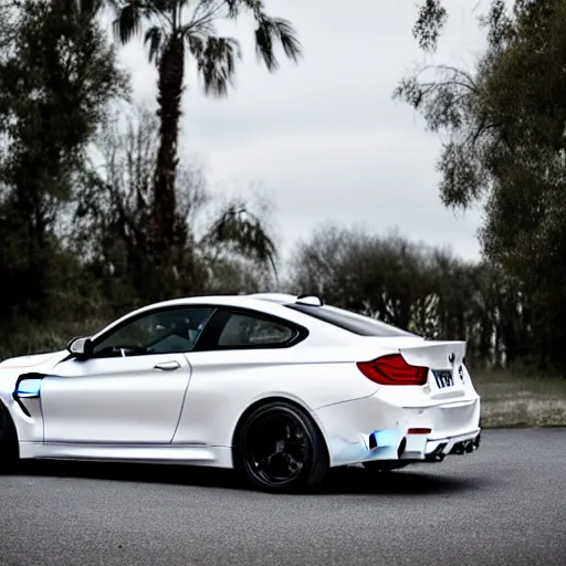 Image similar to cinematic photos of a white bmw m 4
