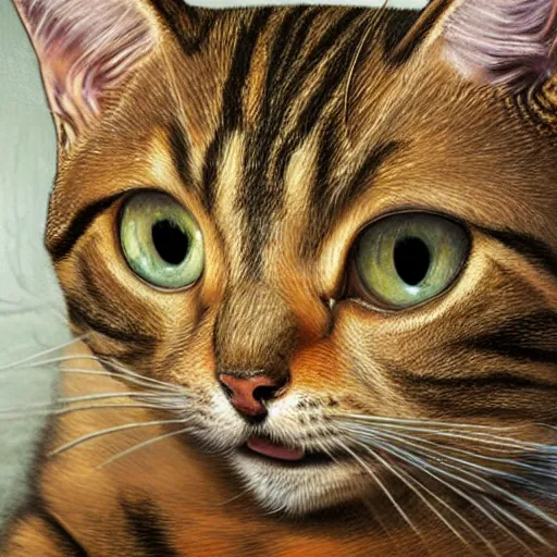 Image similar to tabby cat in the museum, cuddly fur, highly detailed, sharp focus, digital painting, artwork by Victor Adame Minguez + Yuumei + Tom Lovell + Sandro Botticelli