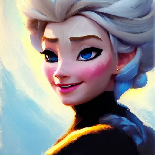 Image similar to greg manchess portrait painting of elsa from frozen as overwatch character, medium shot, asymmetrical, profile picture, organic painting, sunny day, matte painting, bold shapes, hard edges, street art, trending on artstation, by huang guangjian and gil elvgren and sachin teng