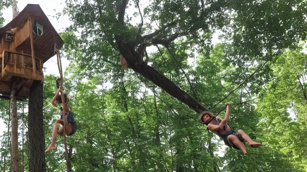 Image similar to a nice rope swing out of a tree house into the lake, and my dog did it better than all of us