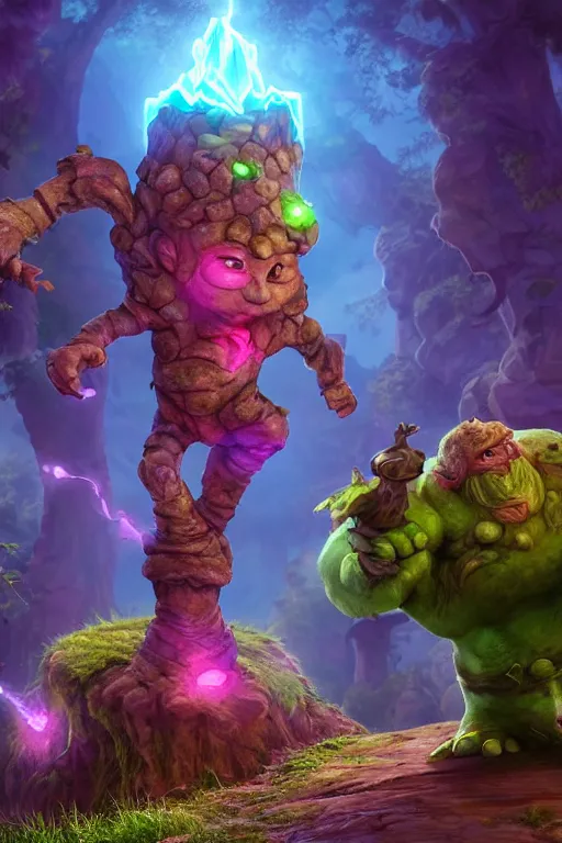 Image similar to arcane fantasy art giant golem elemental wood rock bastion forged gemstone enchanted forest troll, global illumination ray tracing hdr fanart arstation by sung choi and eric pfeiffer and gabriel garza and casper konefal lisa frank zbrush central hardmesh radiating a glowing aura