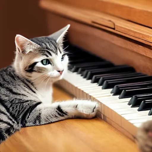 Prompt: stock footage, cat playing piano