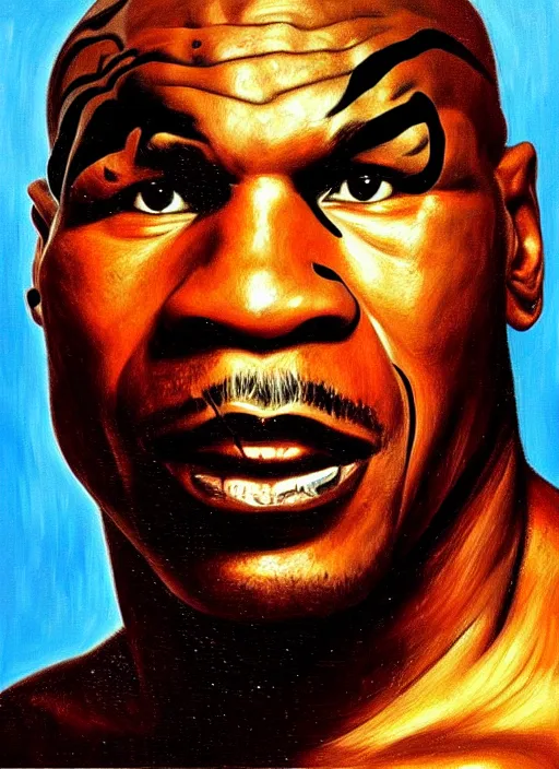 Prompt: oil portrait of mike tyson : : painted by chicago painter ivan albright in 1 9 4 5