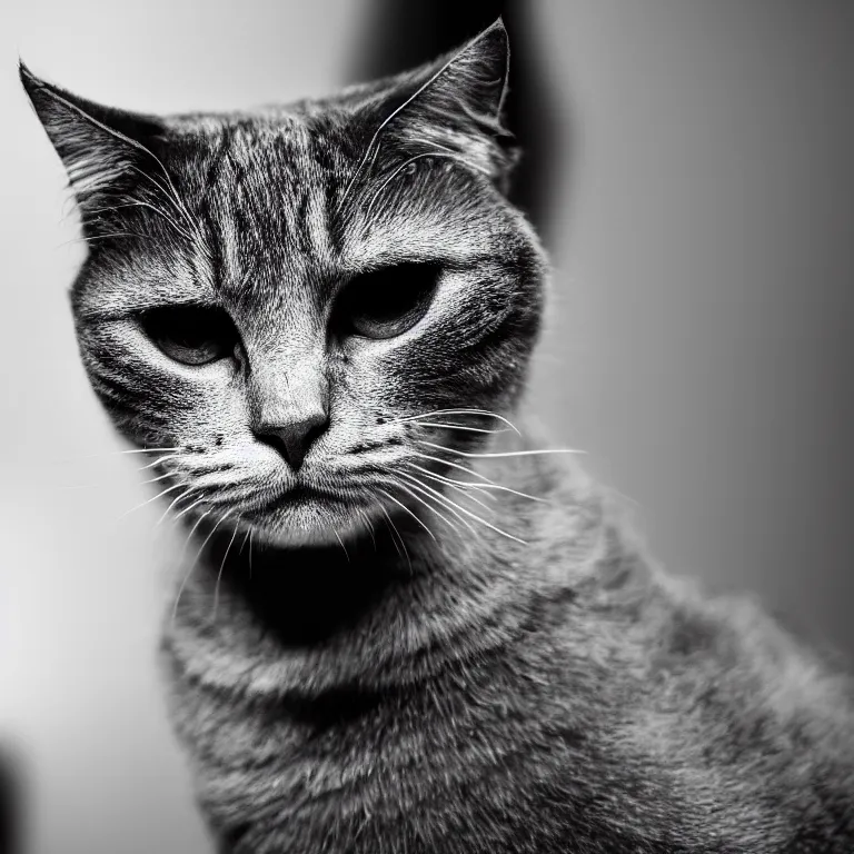 KREA - chad cat looking like Ernest Khalimov, big chin, black and white  filter, ultra hd, 8k