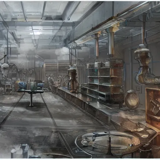 Prompt: busted steam pipe in a scifi laboratory, concept art for movie