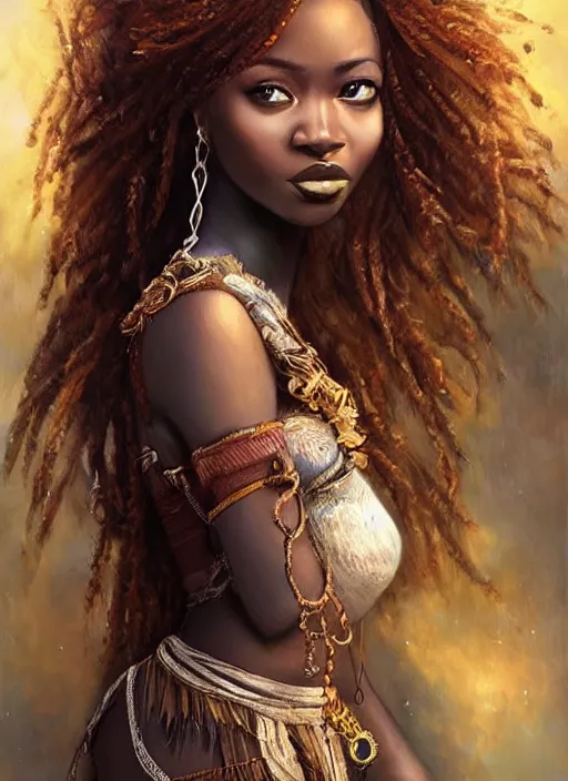 Prompt: a beautiful african woman, 8 k, hyperrealistic, hyperdetailed, beautiful face, long hair windy, dark fantasy, fantasy portrait by laura sava