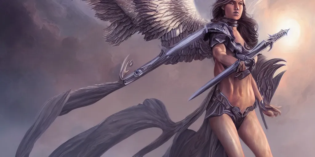 Image similar to female angel warrior. digital art, detailed by magali villeneuve