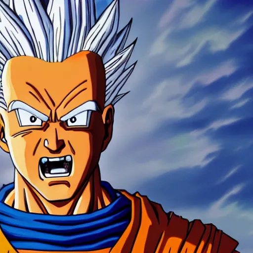 Image similar to ultra realistic portrait painting of joe biden as super saiyan goku, art by akira toriyama, 4 k, dragon ball artstyle, cel shaded, highly detailed, epic lighting