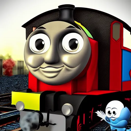 Image similar to thomas the tank engine retrofited for zombie apocolypse