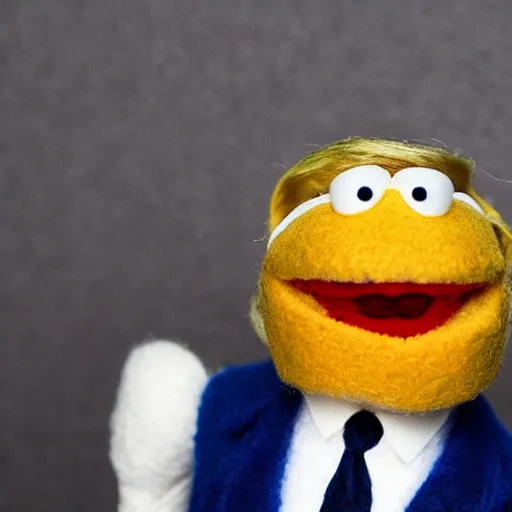 Prompt: close up of donald trump muppet, puppet, wool, dslr photo