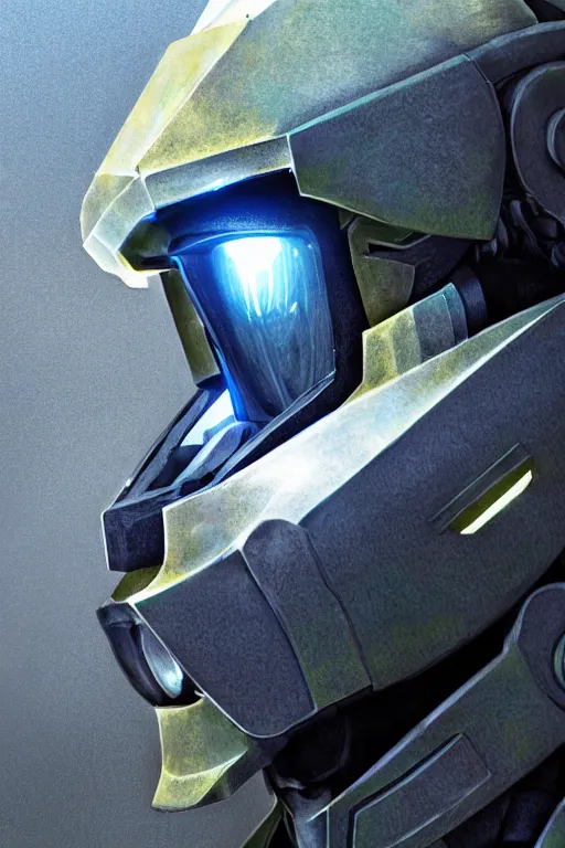 Image similar to robot ninja mask helmet halo master chief radiating a glowing aura global illumination ray tracing hdr fanart arstation by ian pesty and katarzyna da „ bek - chmiel