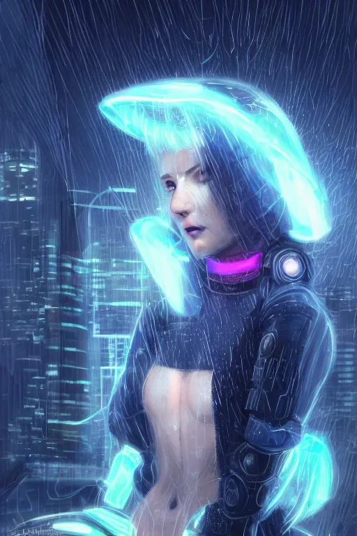 Prompt: portrait futuristic talented cyberpunk female Alchemist, in futuristic stormy heavy snowy thunder tokyo rooftop Enchantment cyberpunk night, ssci-fi, fantasy, intricate, very very beautiful, elegant, neon light, highly detailed, digital painting, artstation, concept art, soft light, hdri, smooth, sharp focus, illustration, art by tian zi and craig mullins and WLOP and alphonse mucha