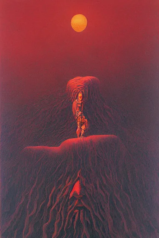 Image similar to ghibli world high contrast shiny god painting by zdzisław beksinski