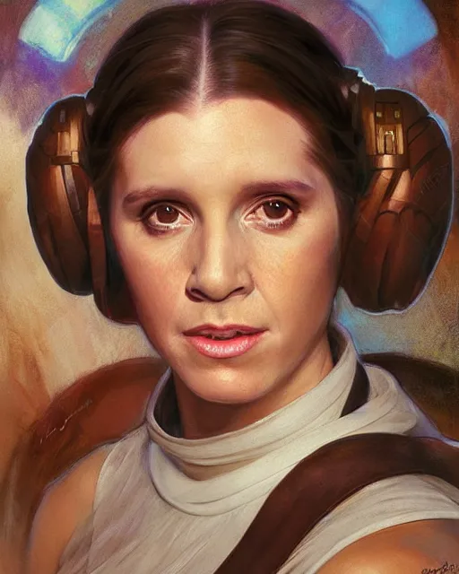 Image similar to portrait of a Princess Leia by Mandy Jurgens and Richard Schmid and chuck close and mucha