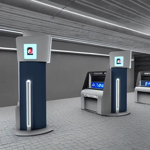 Image similar to gun charging kiosk, brutalist, futuristic, unreal engine, concept art