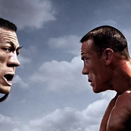 Prompt: Samurai John Cena vs samurai the rock , a film still